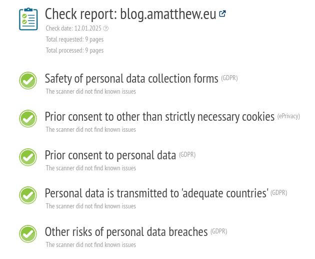 IMAGE: The GDPR report for this website.